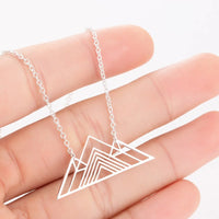 HKM-740499 Stainless Steel Custom Personalized Trendy Art Triangle Necklace Mountain Charm Geometric Necklaces