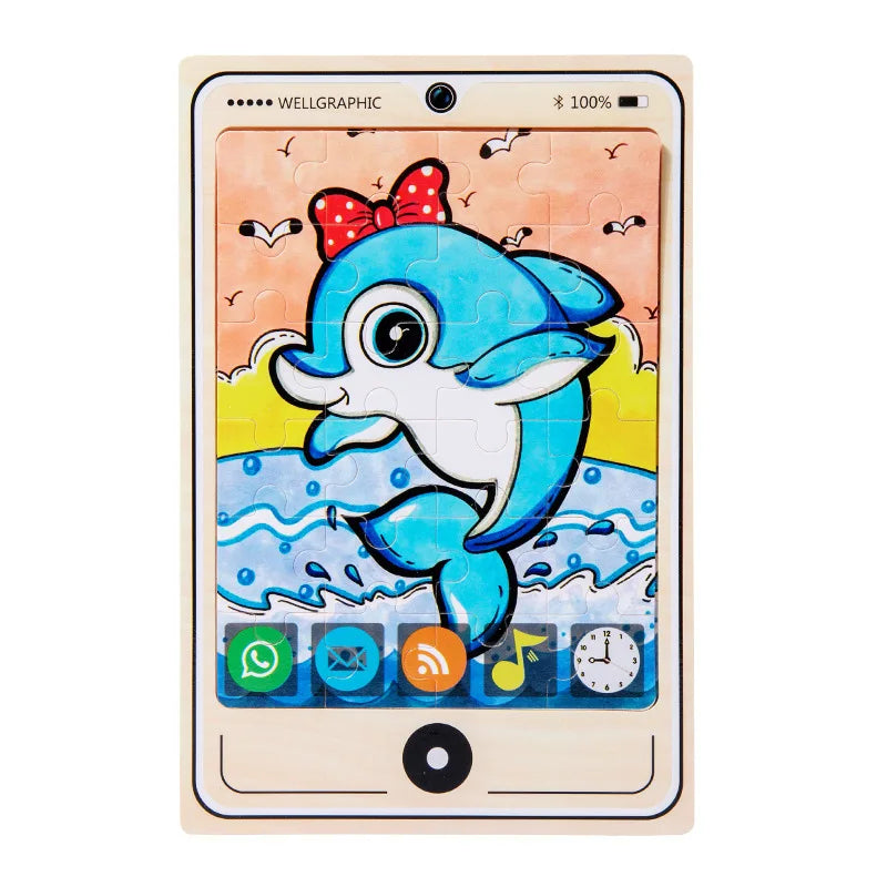 KTX-693971 Wooden Buckle Puzzle with 22 Patterns - 24 Piece Early Learning Educational Toy