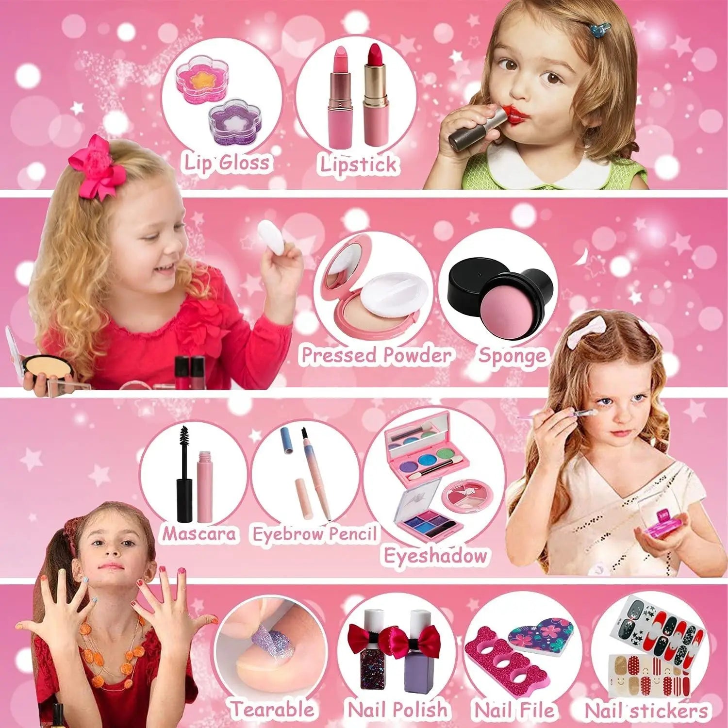 KTX-277267 Kids Washable Makeup Play Set with Mini Makeup Bag for Ages 2-12