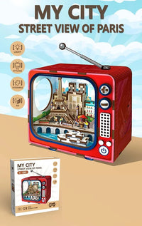 HKM-494291 Wooden 3D TV Set Building Puzzle Miniature Dollhouse DIY Kit for Creative Play