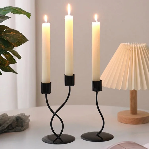 Creative Waved Black Gold Vintage Candle Stick Holder Decorative Taper Stand for Twisted Christmas Candles