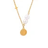 HKM-592467 2024 Exquisite 18K Gold Plated Imitation Pearl Satellite Dainty Chain Tassel Necklace Stainless Steel Jewelry