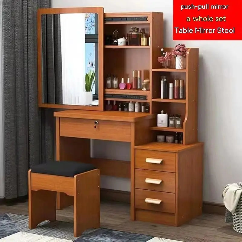 KTX-530707 Elegant Makeup Vanity Table with Mirror and Drawers, Complete with Stool for Bedroom