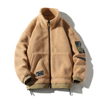 HKM-472595 Men's Casual Lamb Wool Cotton Coat Winter Blouson With Single Breasted Closure Loose and Warm Canvas Clothing