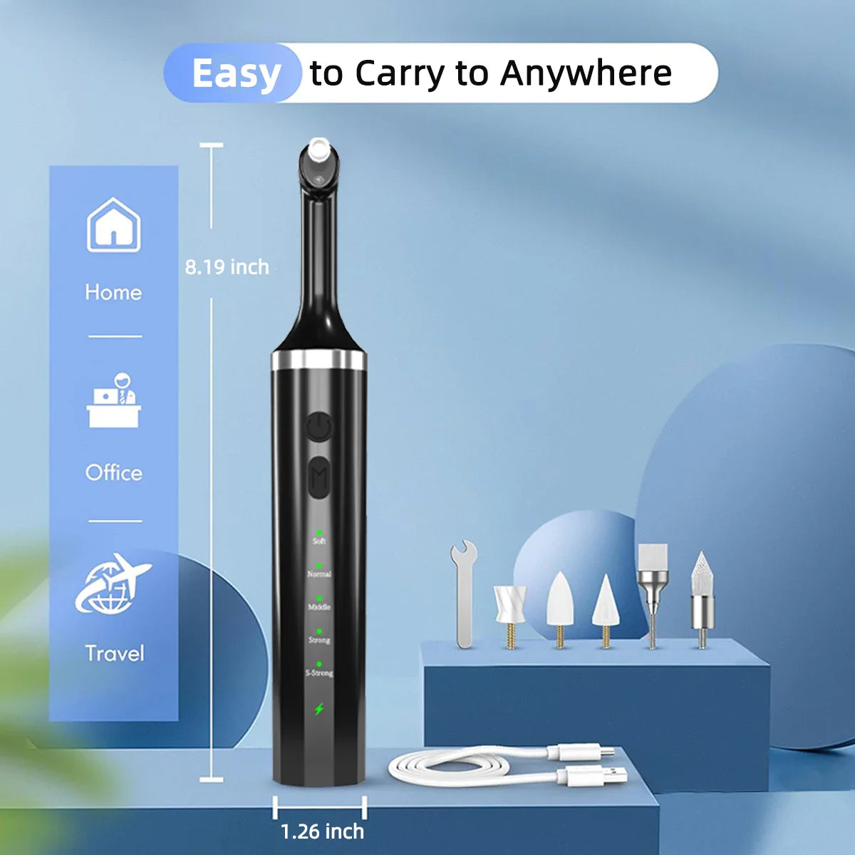 HKM-618259 Electric Teeth Polisher with Tartar Remover, 5 Brush Heads and Adjustable Speed Settings