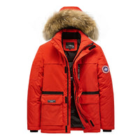 HKM-505363 Mens Winter Jacket Coat Oversized Thick Warm Outdoor Casual Solid Down Jackets for Men Simple Trendy Fur Collar Men's Coats