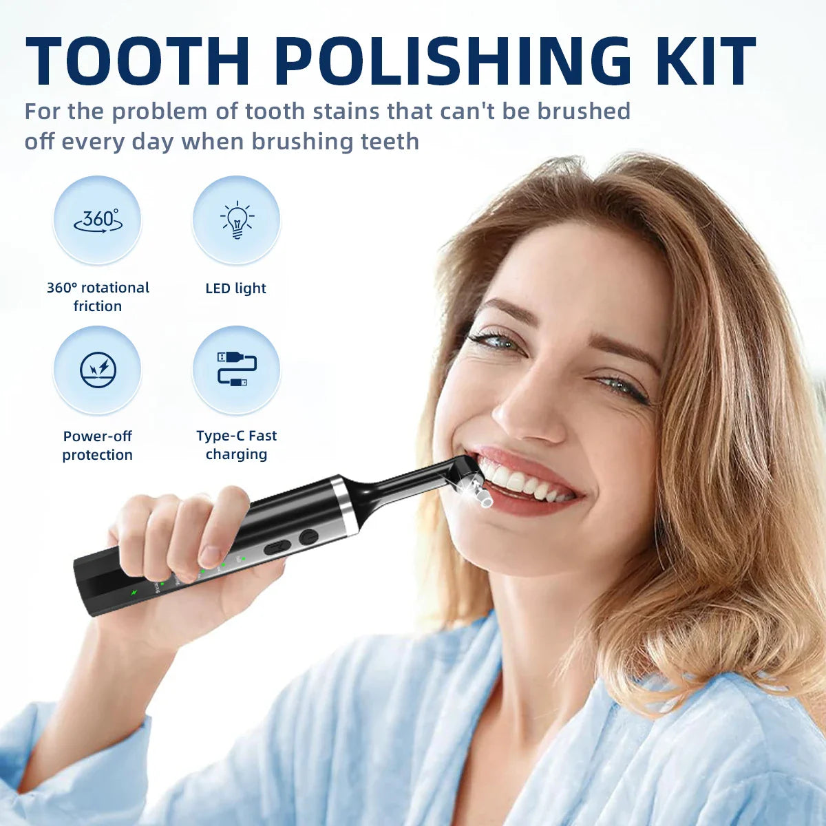 HKM-618259 Electric Teeth Polisher with Tartar Remover, 5 Brush Heads and Adjustable Speed Settings