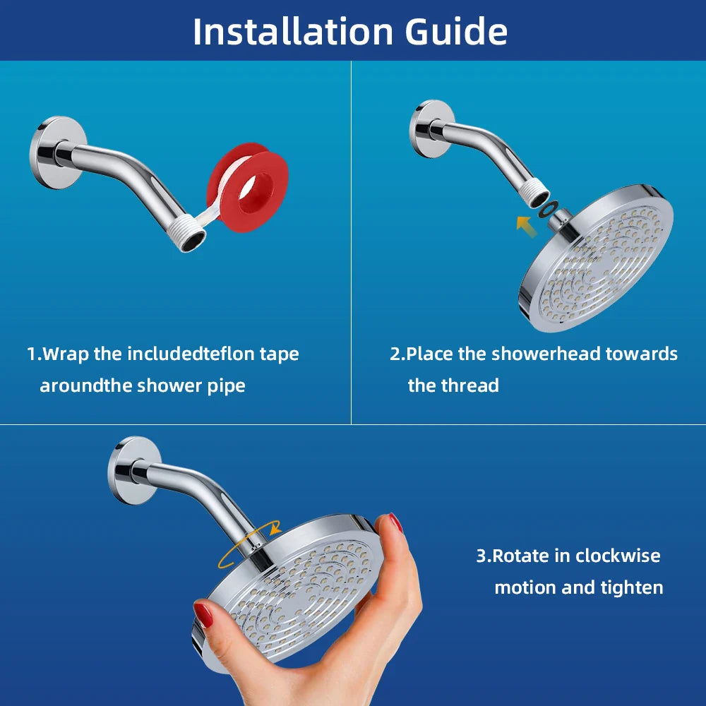 KTX-212243 Chrome Rainfall High Pressure Shower Head V-33020, 6 Inch Wall Mount, ABS & Brass Material, TPR Nozzles