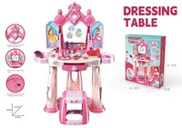 HKM-621907 Pretend Play Makeup Table Set for Girls with Lights, Music, and Openable Doors - Includes Stool