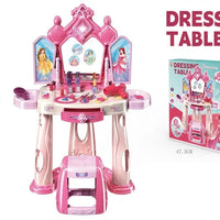 HKM-621907 Pretend Play Makeup Table Set for Girls with Lights, Music, and Openable Doors - Includes Stool