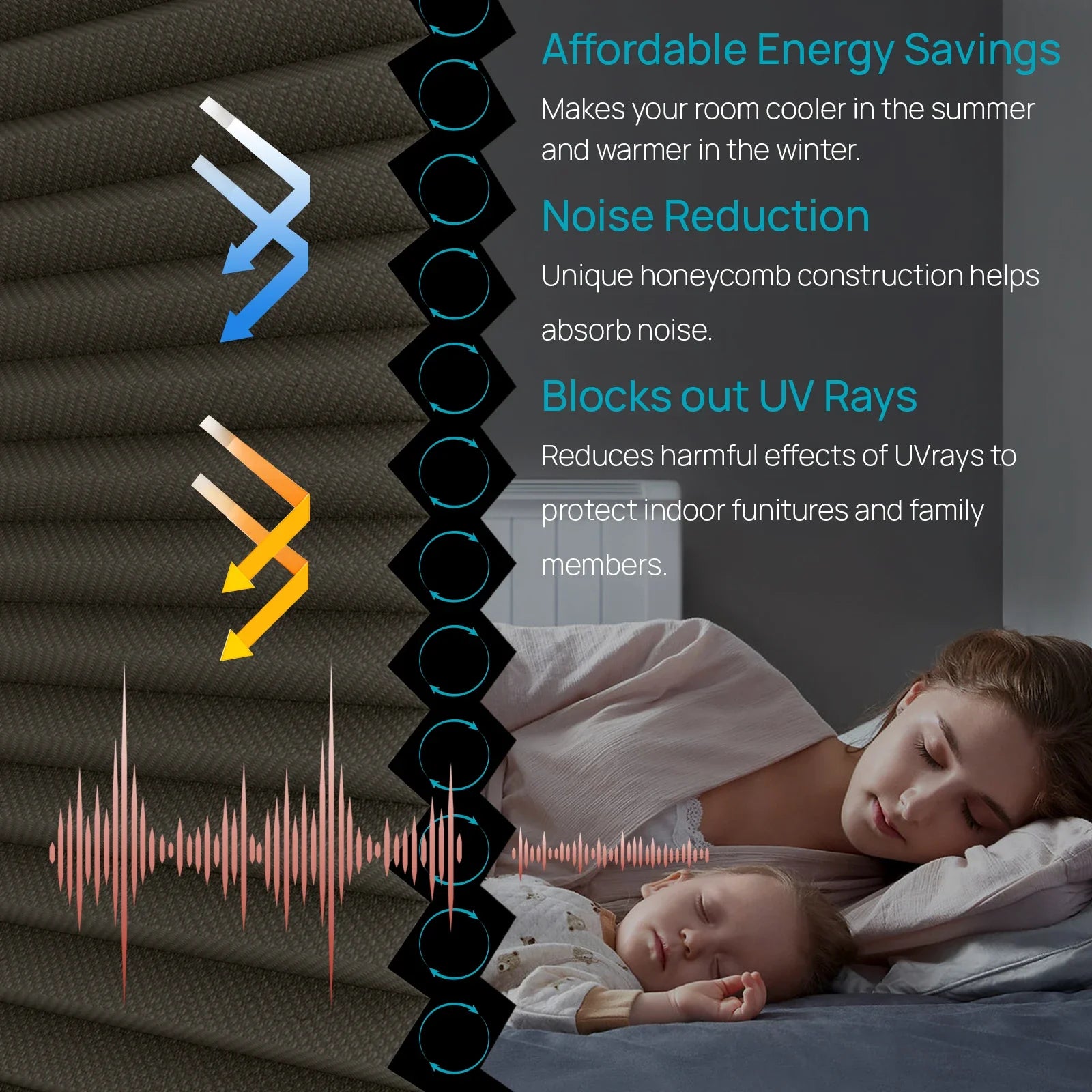 KTX-009427 Automatic Electric Blackout Honeycomb Cellular Cordless Pleated Window Blinds