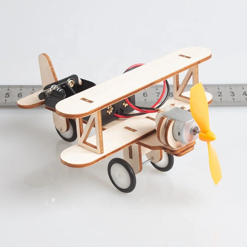 KTX-778771 DIY Electric Motor Biplane Glider Model Kit for Kids - STEM Educational Building Project