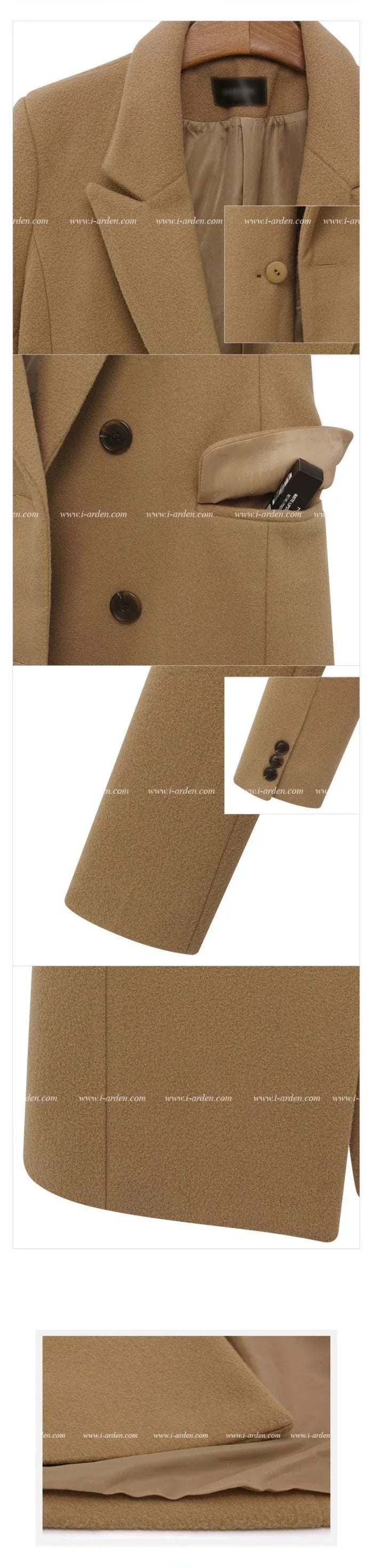 KTX-438675 Women's Winter Clothing Medium to Long Plus Size Double-Breasted Wool Coat With Cashmere Lining Shearling Leather Cotton Filling