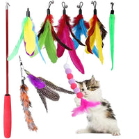 HKM-112275 Eco-Friendly Plush Cat Toy Set with Retractable Rod and Feather Replacement Head for Interactive Play