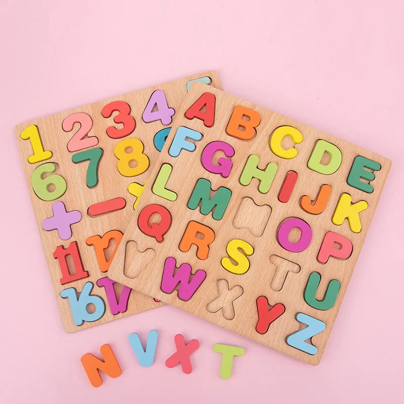 KTX-383251 3D Wooden Alphabet and Number Puzzle for Kids - Montessori Educational Activity Toy