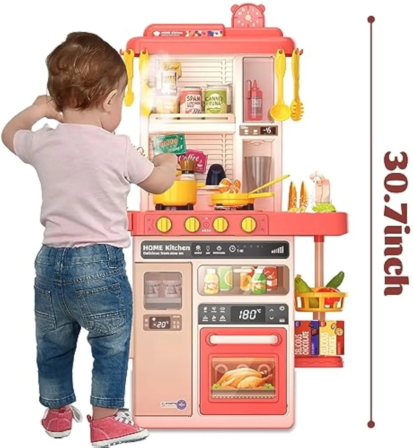 KTX-358611 Kids Kitchen Play Set - 50PCS Cooking Toys with Sounds, Lights, and Spray for Ages 2 to 13