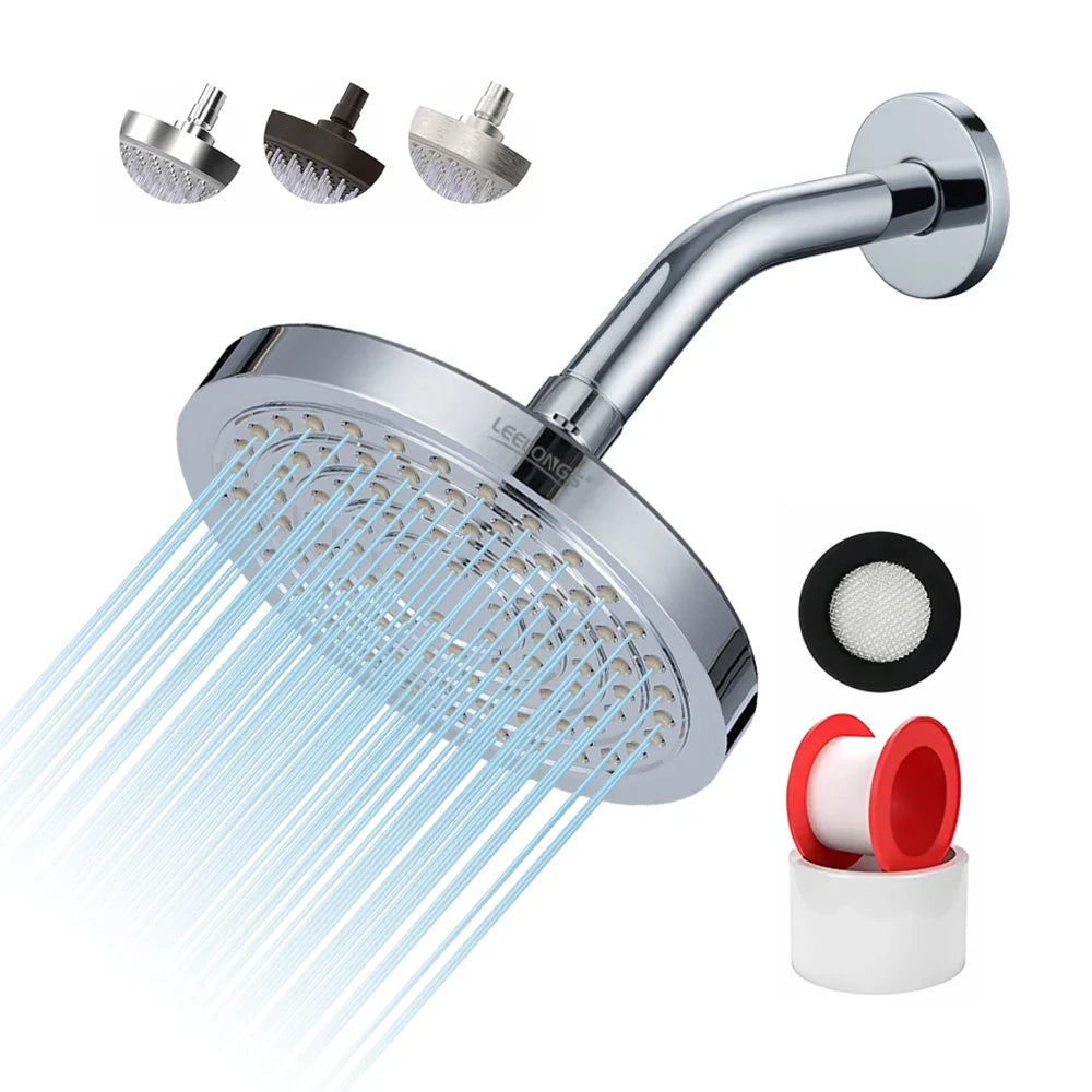KTX-212243 Chrome Rainfall High Pressure Shower Head V-33020, 6 Inch Wall Mount, ABS & Brass Material, TPR Nozzles