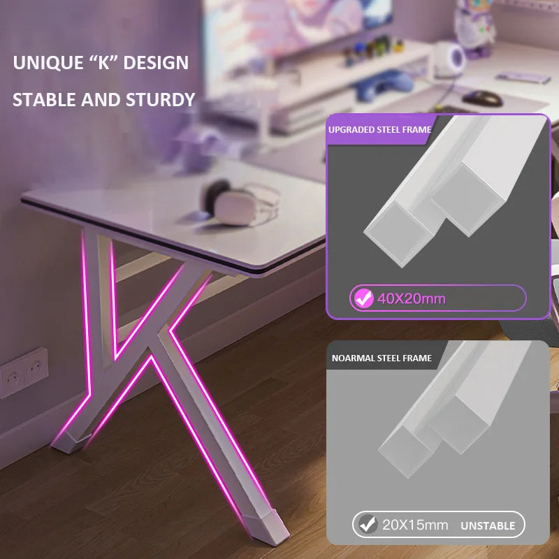 KTX-989459 Minimalist White Computer Desk for Home and Office - Multi-Purpose Workbench and Gaming Table