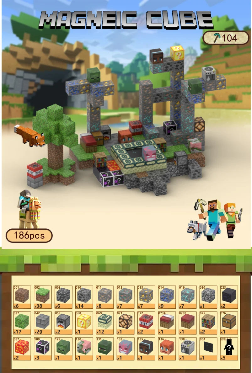 KTX-684755 Magnetic Building Block Cube Set for Kids - DIY Educational Sensory Game with Over 500 Accessories