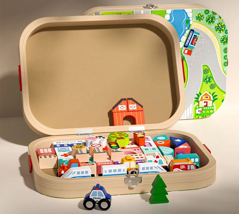 KTX-375187 Custom Wooden Educational Building Blocks for Kids - Urban Track Shape Intelligence Blocks