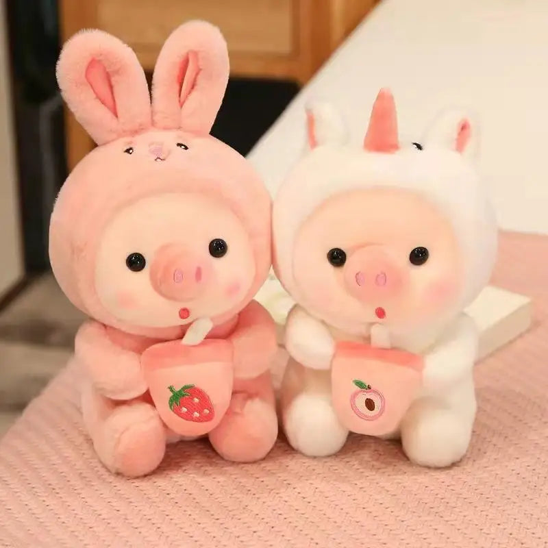 KTX-473811 Kawaii Pig Bubble Tea Plush Toy – Soft Sleeping Pillow Cushion for Kids and Adults
