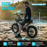 HKM-1463507 Electric Bike 48V 20Ah Battery 37 Mile Range 20-Inch Fat Tires Hydraulic Brakes Full Suspension 7-Speed Running Lights