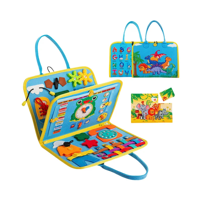 KTX-523219 Dinosaur-Themed Felt Learning Board for Toddlers - Educational Busy Board Cloth for Early Childhood Development