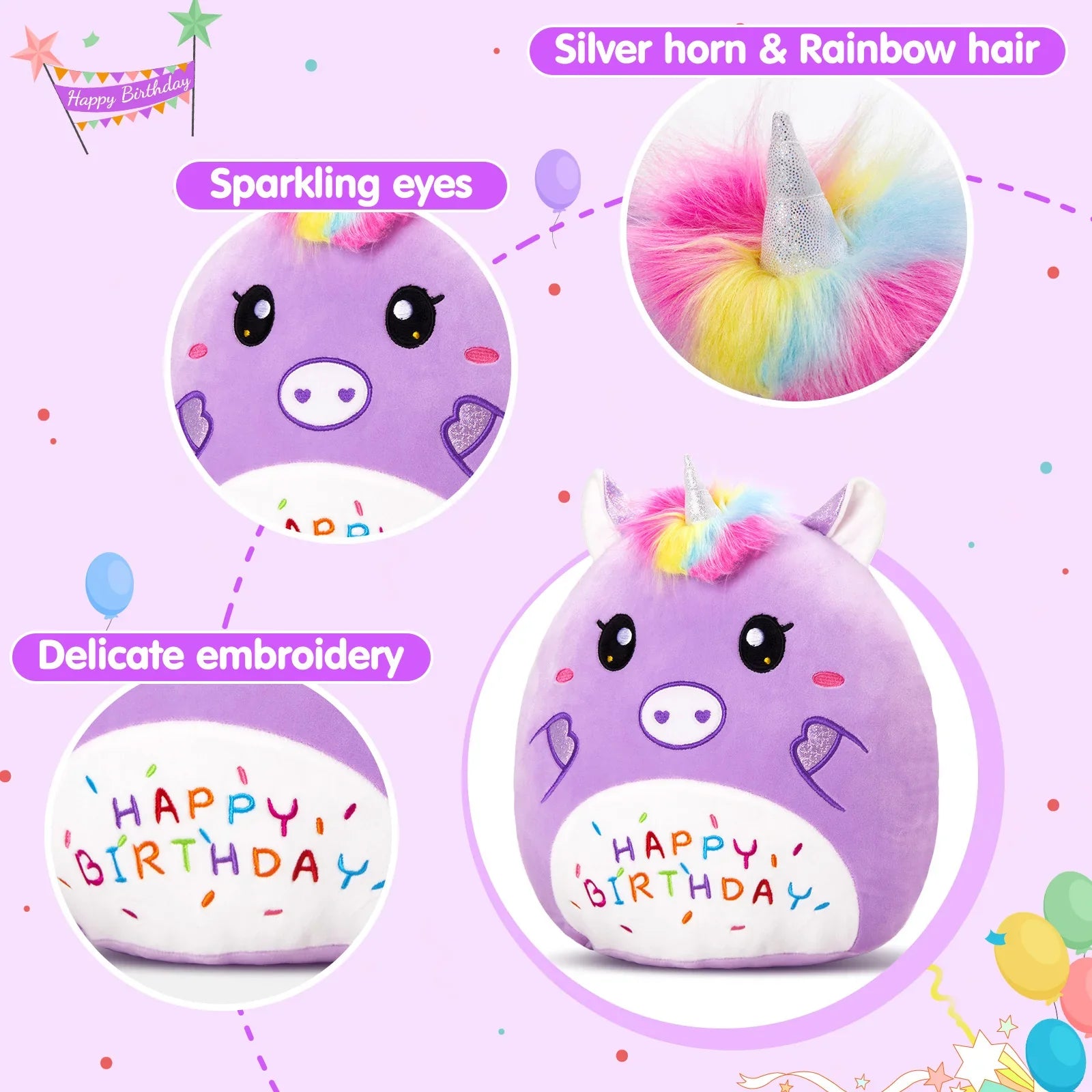 KTX-375507 Cartoon Purple Unicorn Plush Toy – Soft and Squishy Stuffed Animal for Children