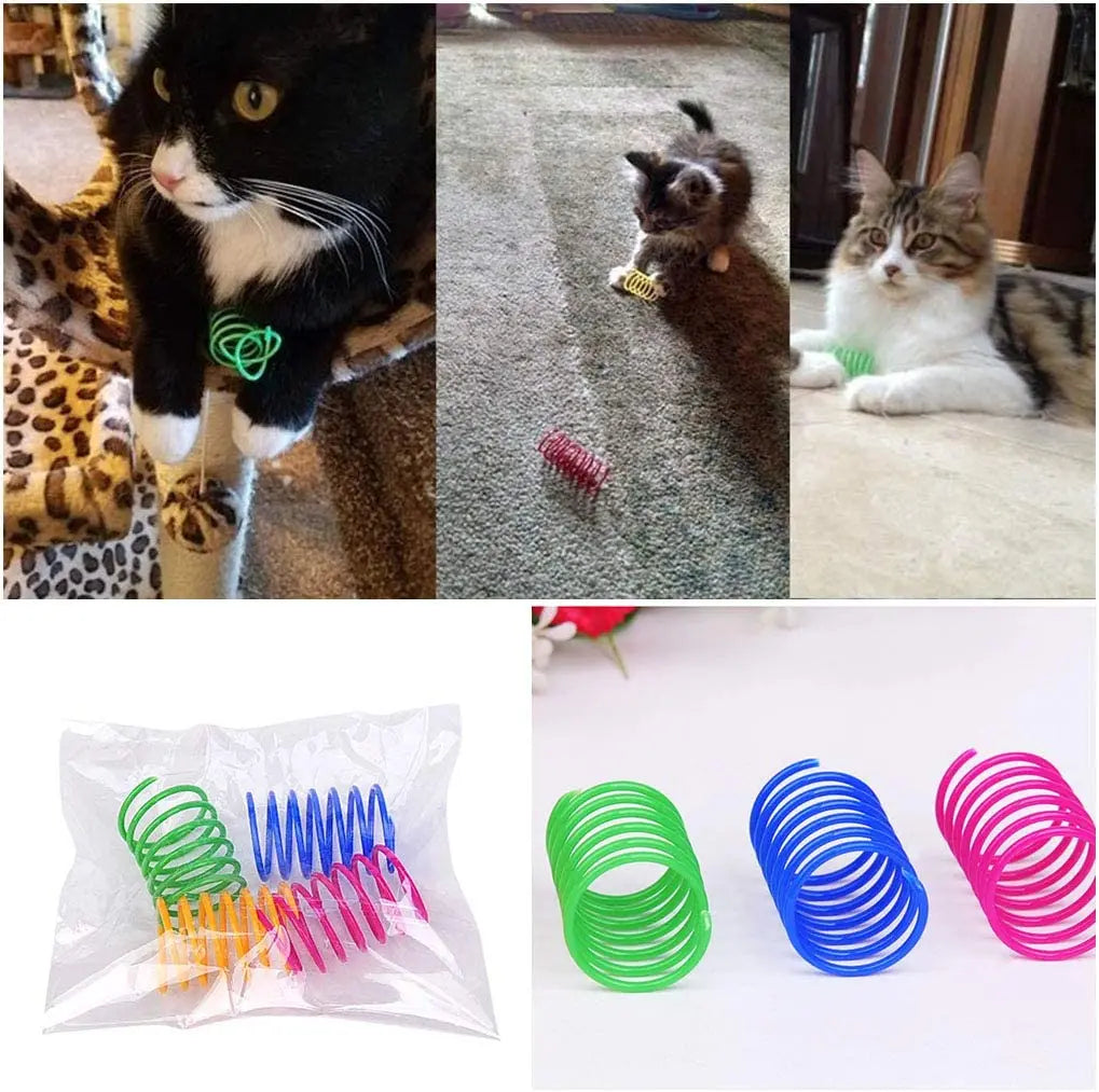 HKM-456915 Interactive 4-Piece Durable Plastic Spiral Spring Toy for Cats
