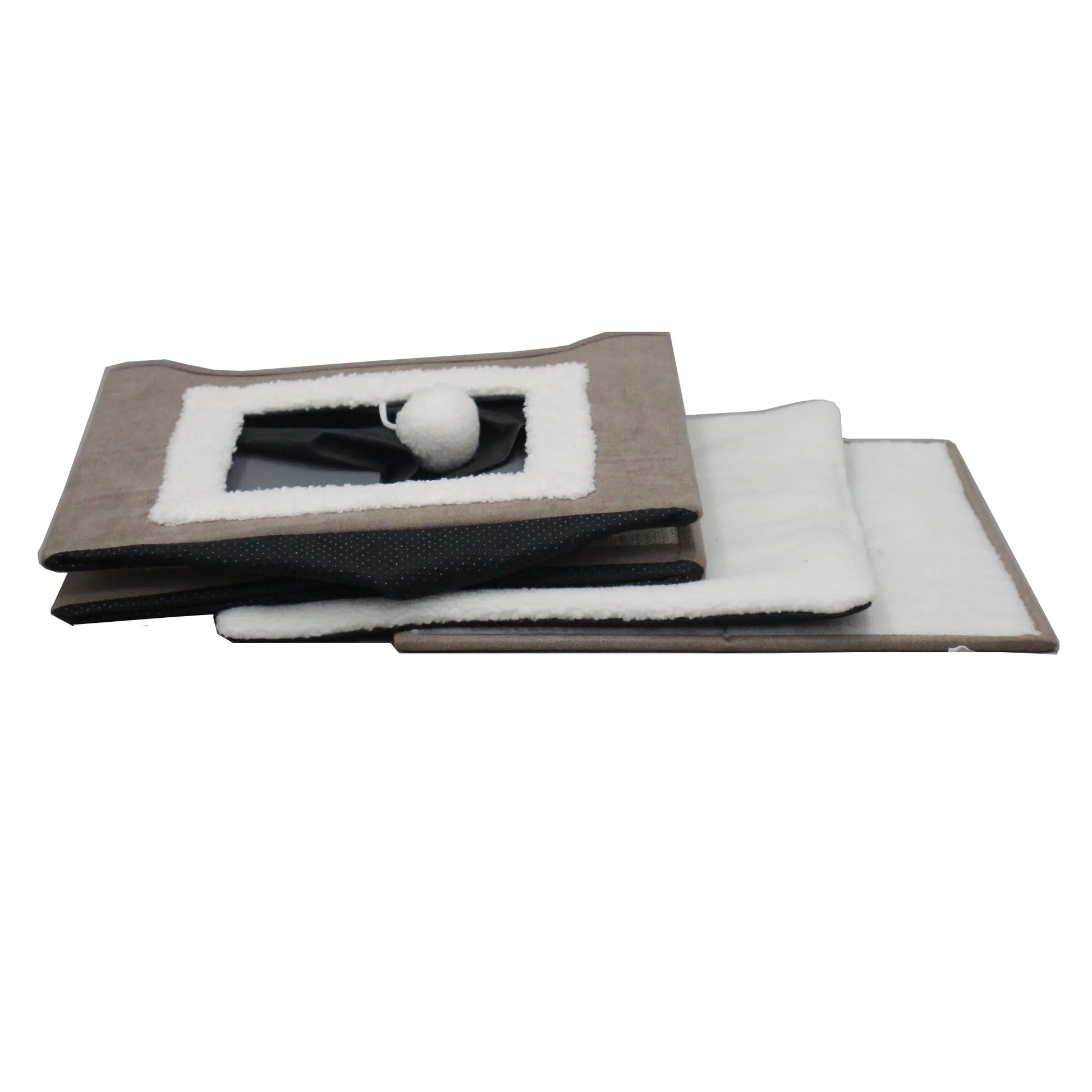 HKM-062547 Foldable Cat Scratcher Play House and Bed - Cute Brown Fabric Design for Indoor Use