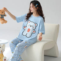 HKM-067027 New Thin Pajamas Casual Loose Short-sleeved Trousers Suit Summer Outerwear Cotton Home Service