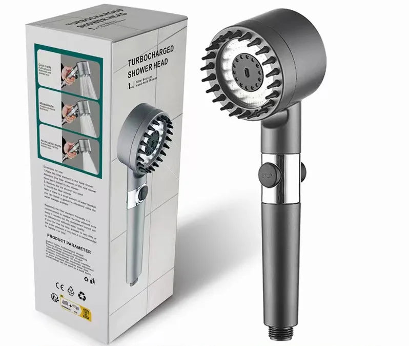 KTX-851795 Adjustable 4-Function Handheld Shower Head with Massage Brush and Pressurized Spray