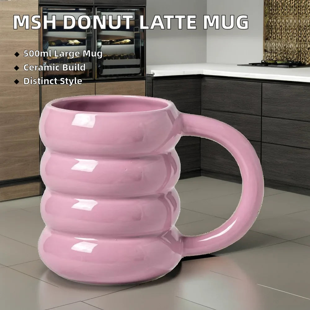KTX-859091 Modern Ceramic Latte Mug with Donut Design - Ideal Gift for Couples