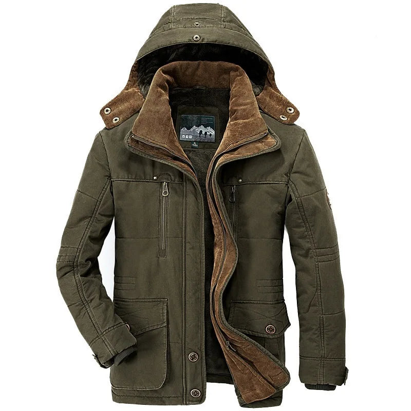 HKM-390099 Men's Jacket Medium and Long Styles Adding Velvet and Thickening Middle Aged and Elderly Multi Pocket Cotton Jacket Men's Coats