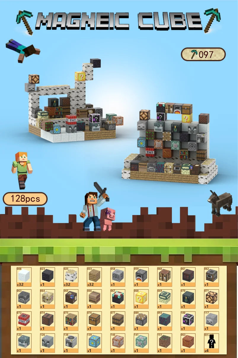 KTX-684755 Magnetic Building Block Cube Set for Kids - DIY Educational Sensory Game with Over 500 Accessories