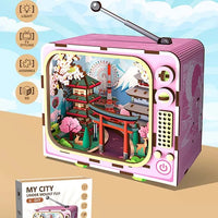 HKM-494291 Wooden 3D TV Set Building Puzzle Miniature Dollhouse DIY Kit for Creative Play