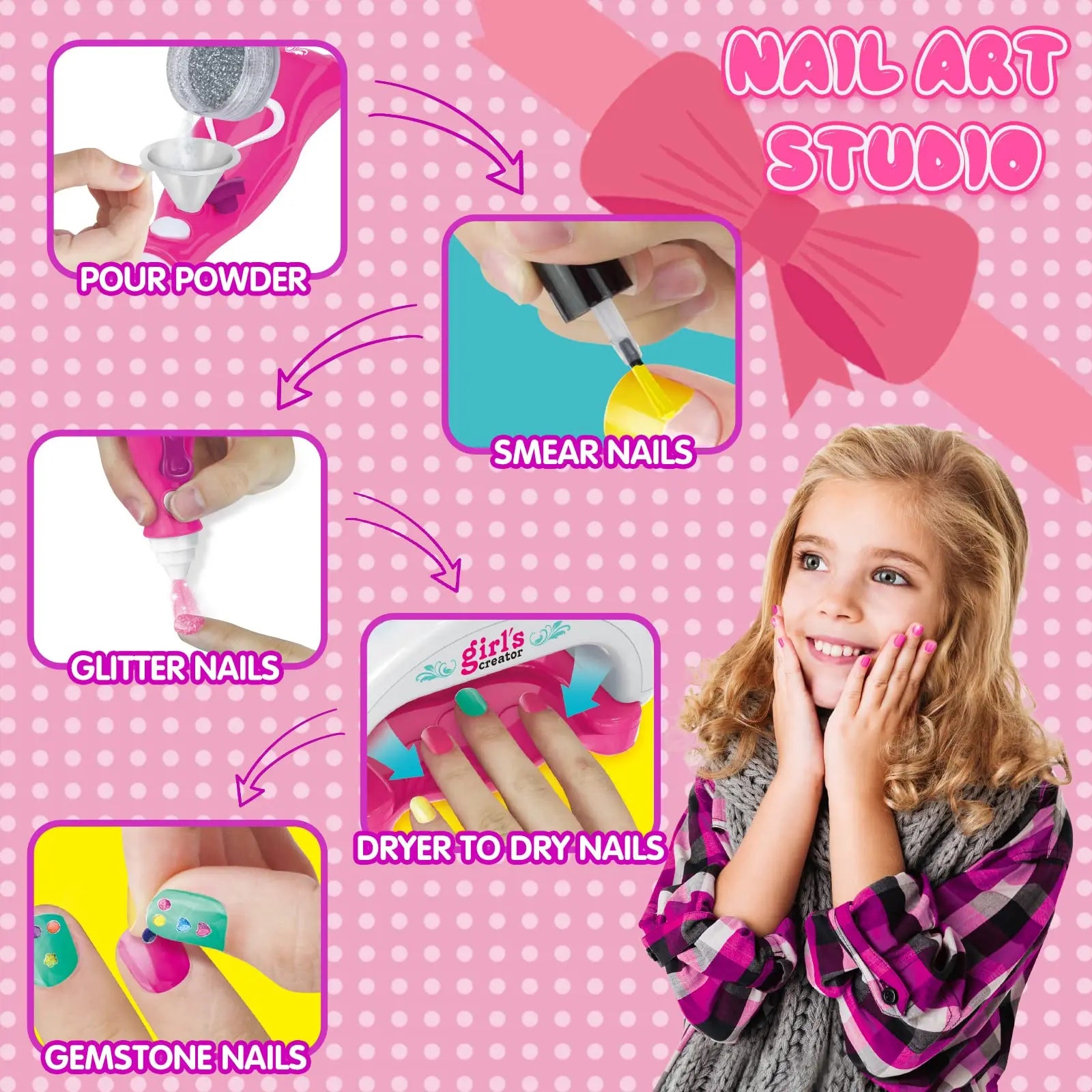 HKM-392531 Kids Nail Polishing Playset with Makeup Accessories for Ages 2-7