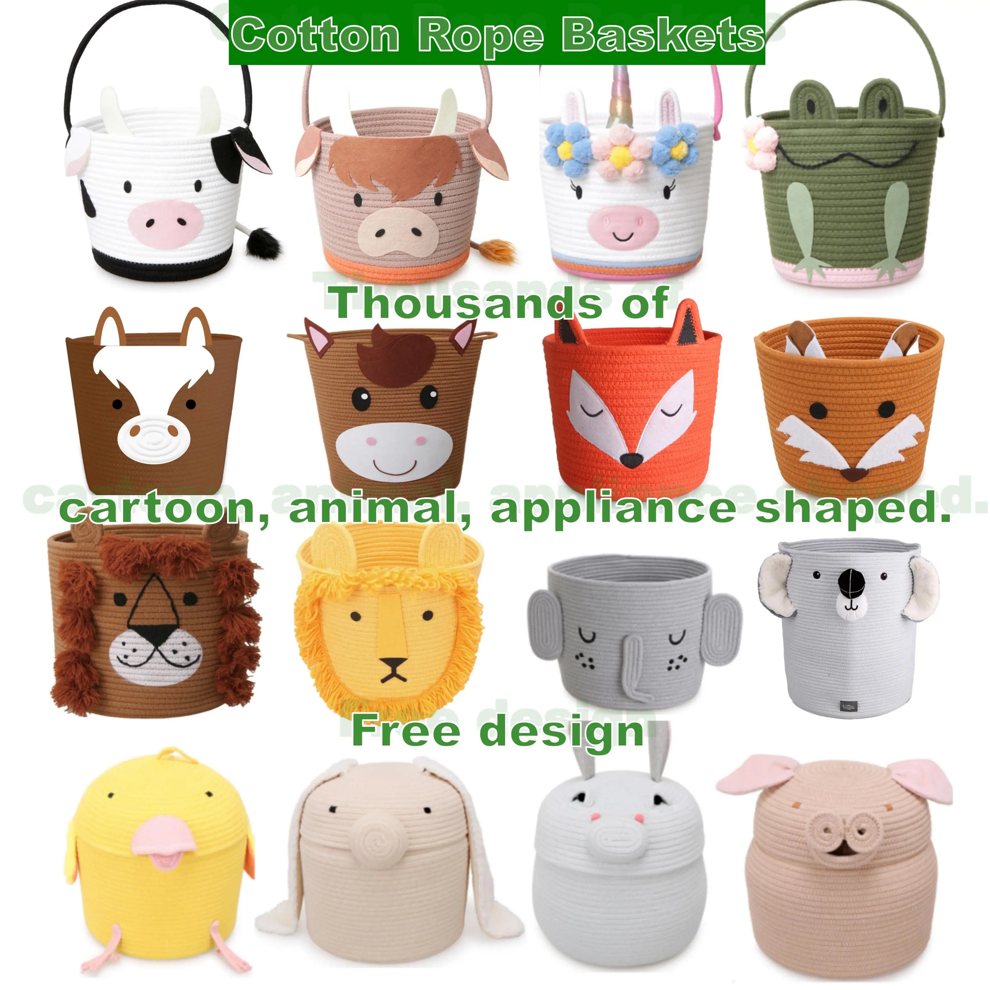 HKM-915667 Cute Cartoon Animal Cotton and Paper Rope Storage Basket for Kids' Rooms
