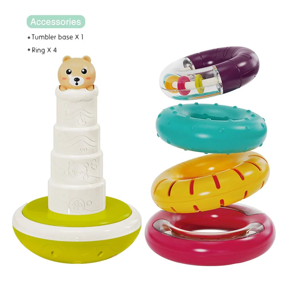 KTX-390163 Montessori Rotating Rainbow Stacking Ring Tower Toy for Early Learning and Development