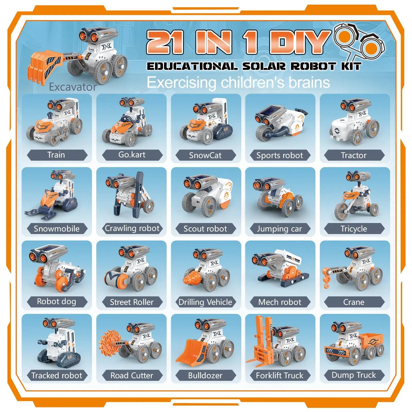 KTX-854739 21-in-1 Solar Robot Building STEM Toy Set with 210 Pieces for Ages 2-12