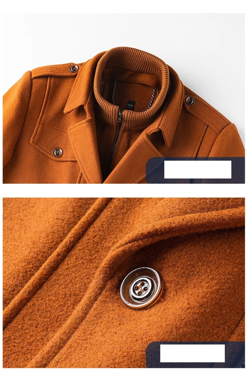 KTX-243219 Men's Waterproof Detachable Woolen Overcoat Hairy Warm Winter Jacket for Business Use