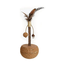 HKM-702099 Natural Cork Catnip Ball Toy with Bells and Feathers for Cats