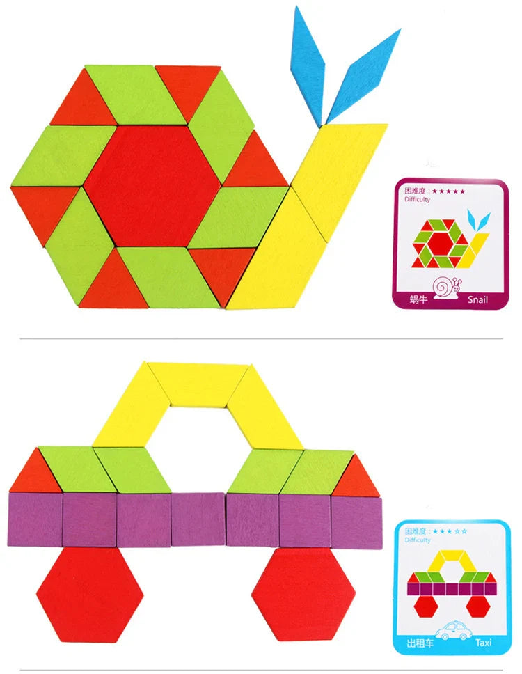 KTX-318867 155 Piece Educational Wooden Tangram Puzzle for Brain Teasers and Montessori Learning