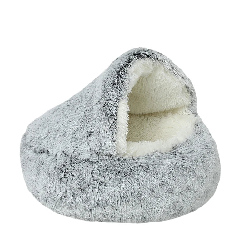 HKM-586835 Plush Round Winter Warm Cat and Dog Bed - Soft, Comfortable, and Machine Washable
