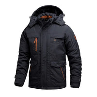 HKM-455635 Men's Thick Cotton Jacket Men's Medium to Long Outdoor Cotton Jacket Winter Warm Cotton Jacket With Fleece Hood Men's Coats