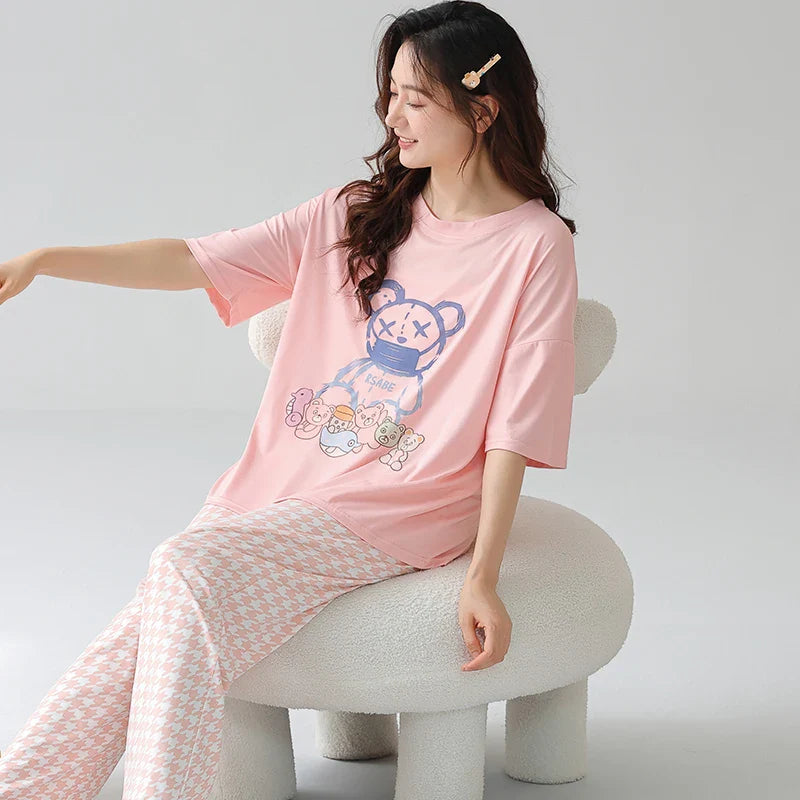 HKM-804883 2024 New Design Women'S Pajamas Are Comfortable and Two Sets of Pajamas Ladies Sweet Cute Cartoon Home Wear