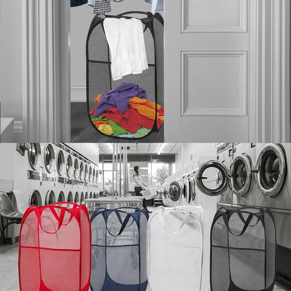 KTX-434579 Portable Pop-up Polyester Mesh Laundry Hamper for Kids - Multi-Colour Options