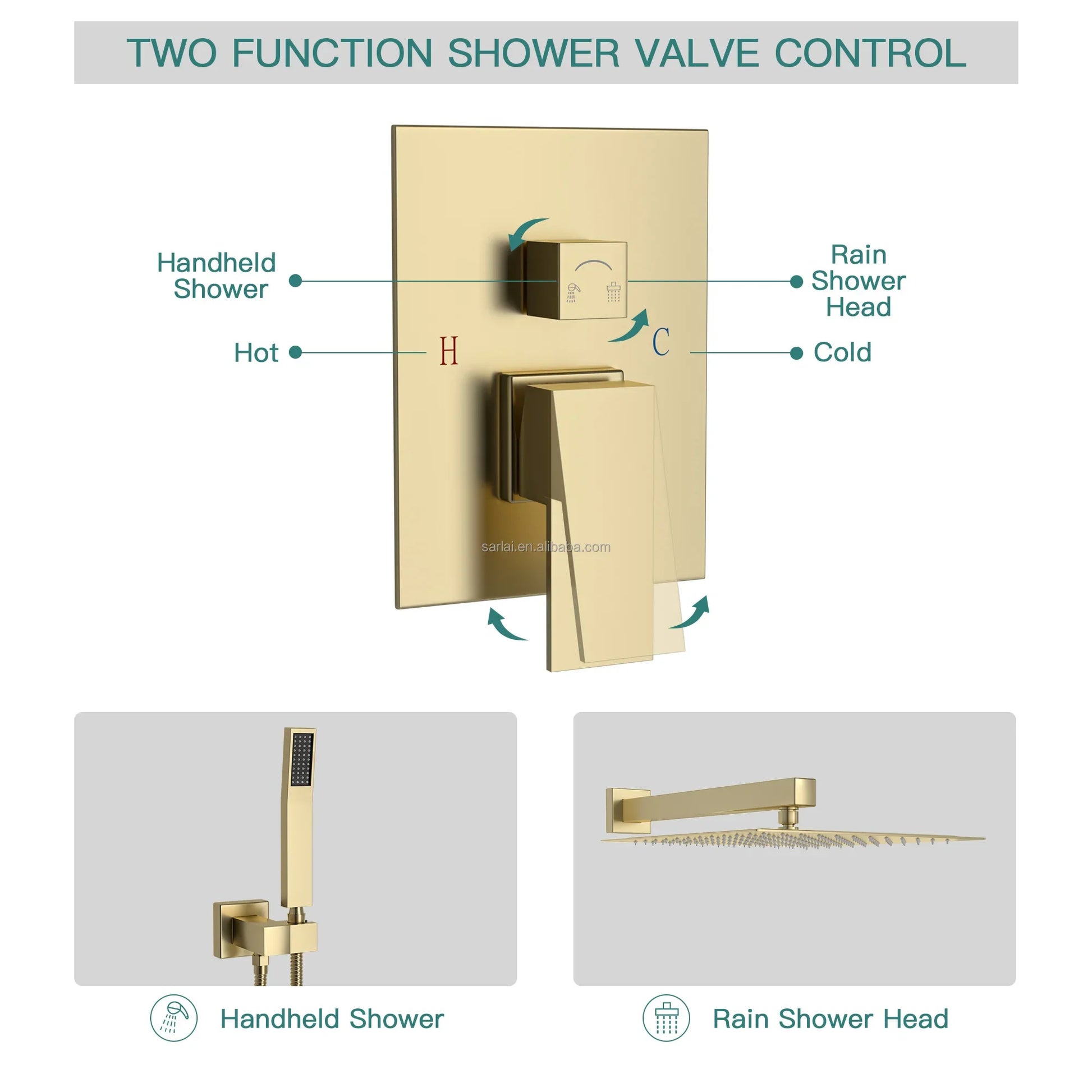 KTX-769299 Contemporary Thermostatic Rain Shower Head and Handheld Faucet Set in Polished Brass Chrome Finish