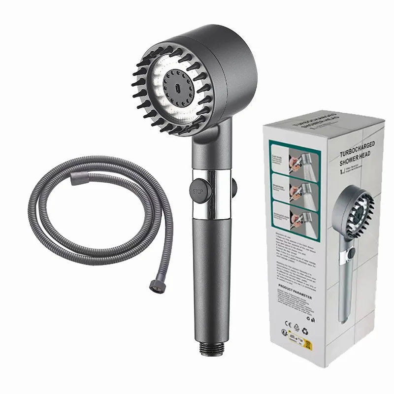 KTX-851795 Adjustable 4-Function Handheld Shower Head with Massage Brush and Pressurized Spray