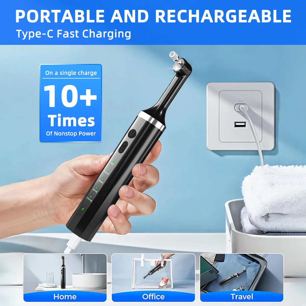 HKM-618259 Electric Teeth Polisher with Tartar Remover, 5 Brush Heads and Adjustable Speed Settings